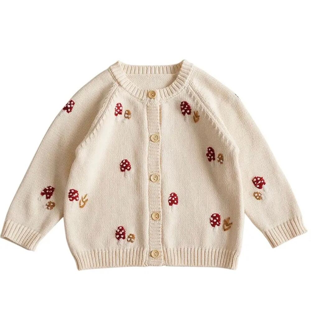 New baby toddler cardigan sweater mushrooms 5T